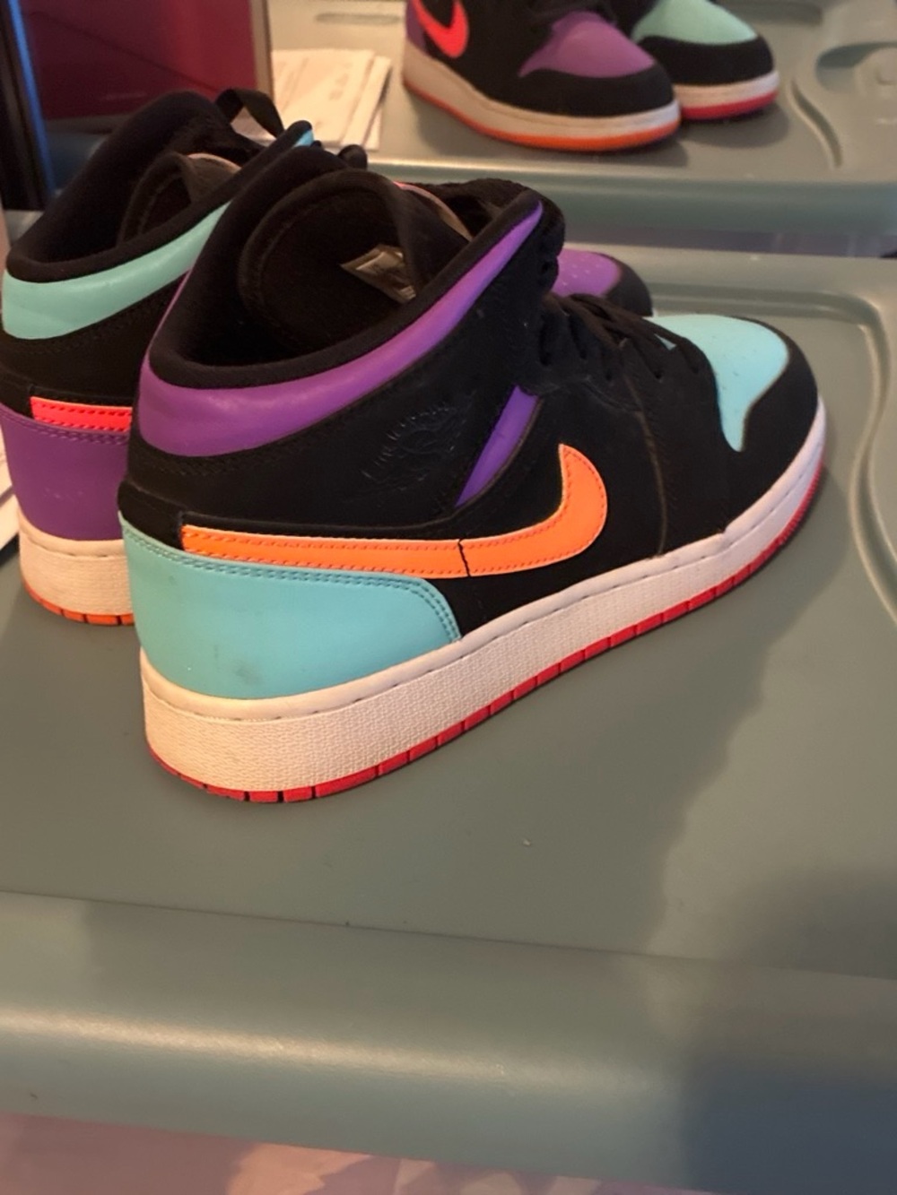 Nike Kids Black Mid-Top Sneakers with Turquoise, Purple & Orange Accents